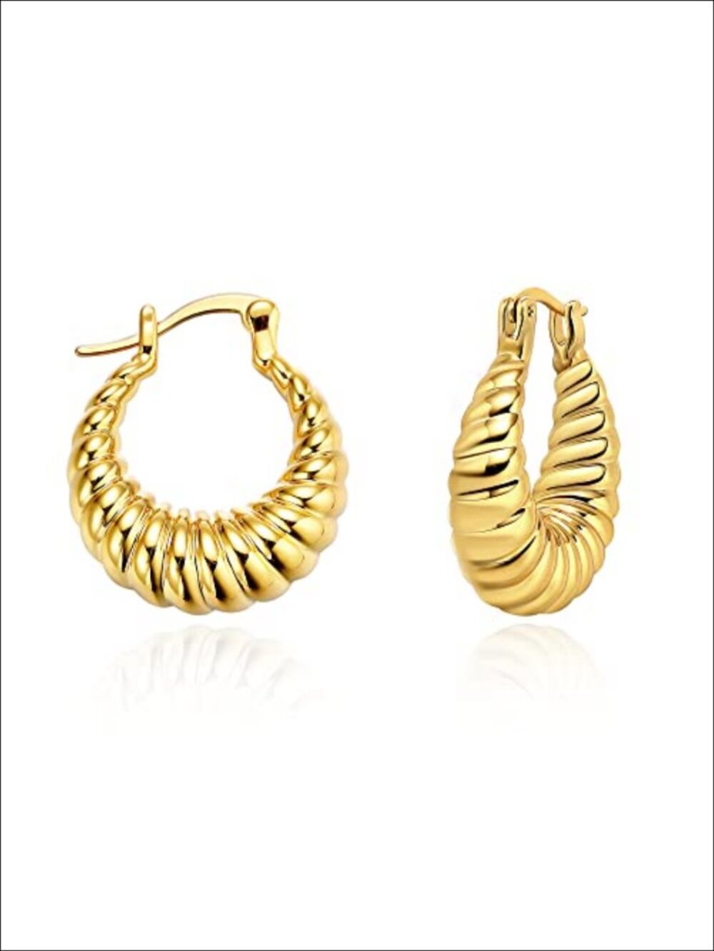 14K Gold Plated Chunky Hoop Earrings Twisted Huggie Women